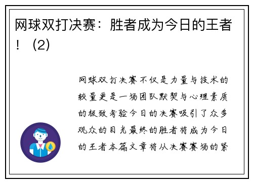 网球双打决赛：胜者成为今日的王者！ (2)