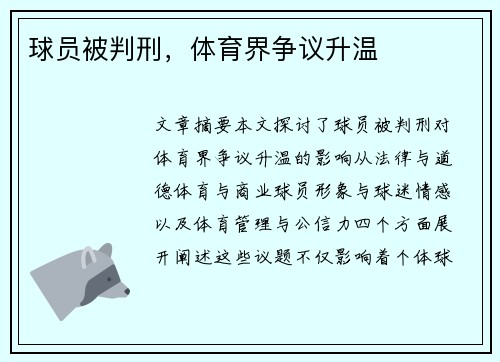 球员被判刑，体育界争议升温